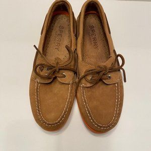 Sperry Authentic Original 2-Eye Boat Shoe, TAN/Orange Sole, Size 7.5.ABOUT